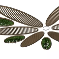 Decorative Ceiling Design with Leaf Shaped Wooden Panels and Green Plants