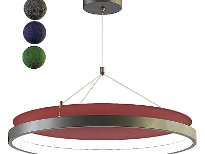 Modern Circular Pendant Light With Red Shade And Metallic Frame 3d model