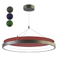 Modern Circular Pendant Light With Red Shade And Metallic Frame