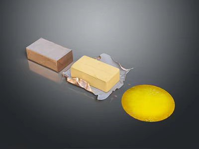 Brown Soap Bar Unwrapped Yellow Soap And Round Disk On Dark Background 3d model