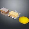 Brown Soap Bar Unwrapped Yellow Soap And Round Disk On Dark Background