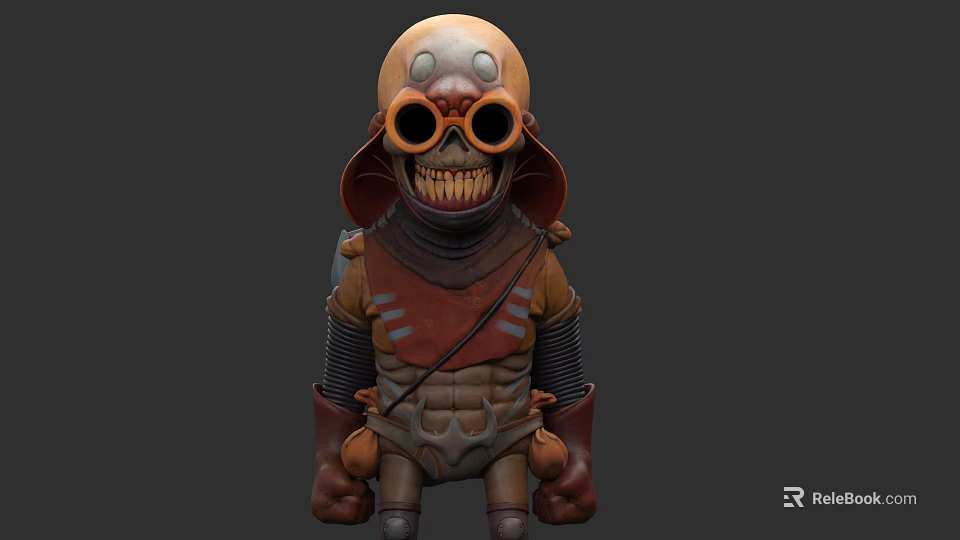 Anthropomorphic Reptile Character 3D Model With Goggles Sharp Teeth And Armor Design 3d model