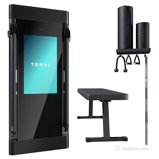 Tonal Smart Home Gym Equipment With Fitness Mirror Workout Bench And Barbell Accessories 3d model 