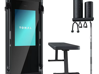 Tonal Smart Home Gym Equipment With Fitness Mirror Workout Bench And Barbell Accessories 3d model