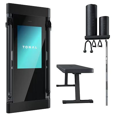 Tonal Smart Home Gym Equipment With Fitness Mirror Workout Bench And Barbell Accessories 3d model