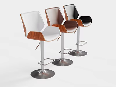 Modern Design Bar Stools With White Brown Black Wooden Leather Seats And Metal Base 3d model