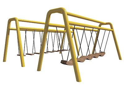 Outdoor Children Playground Equipment With Yellow Metal Frame Multiple Swings 3d model