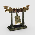 Ancient Chinese Bronze Chime Bell With Dragon Shaped Decorations Ornate Base And Intricate Carved Patterns