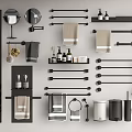 Modern Bathroom Accessories Set With Towel Racks Mirrors Soap Dispensers Trash Bins And Toilet Brushes