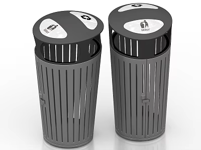Two Metal Trash Cans With Lidded Design For Recycling And General Waste 3d model