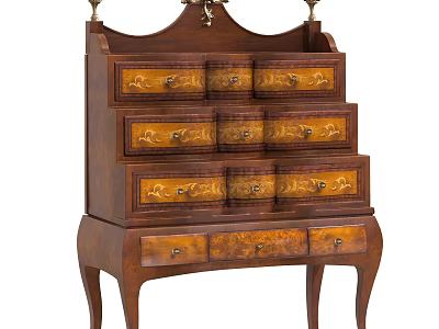 Elegant Traditional Wooden Decorative Cabinet With Multiple Drawers And Carved Details 3d model