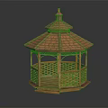 Outdoor Wooden Hexagonal Gazebo Structure With Tile Roof And Lattice Railings