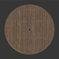 Stylish Round Wooden Outdoor Dining Table With Cross Legs And Central Umbrella Hole