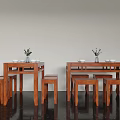 Natural Wooden Dining Table Set With Matching Chairs Vase Green Plant And Bowls