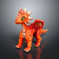 Fantasy Red Dragon With Green Eyes Spiked Head Textured Body Standing On Dark Surface