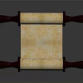 Ancient Scroll with Animal Themed Textured Paper and Brown Wooden Handles