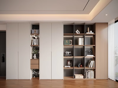 Modern Decorative Cabinet With Open Shelves Wooden White Design And Books Decorations 3d model