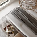 Modern Bedroom Interior With Comfortable Bed Gray Bedding Nightstand And Hanging Light Fixture