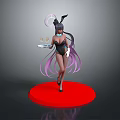 Game Movie Character With Black Bunny Ears Purple Long Hair Holding Tray On Red Base