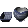 Blue and White Circular Pattern Dinnerware Set with Wave Edged Bowl and Square Plate 3d model