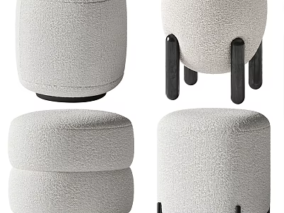 Round Light Beige Fabric Sofa Stool With Black Legs For Living Room 3d model