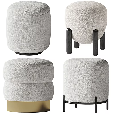 Round Light Beige Fabric Sofa Stool With Black Legs For Living Room 3d model