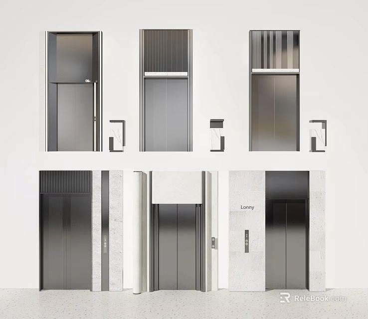 Modern Elevator Design With Various Door Styles And Metal Frame Details 3d model
