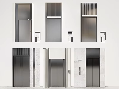 Modern Elevator Design With Various Door Styles And Metal Frame Details 3d model