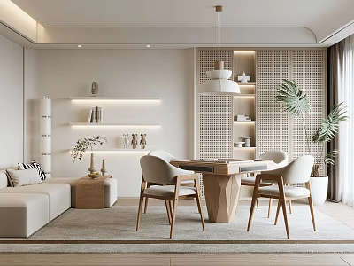 Modern Hotel Mahjong Room Interior With Sofa Coffee Table And Green Plant 3d model