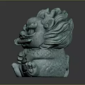 Green Mythical Creature Sculpture with Fierce Expression Detailed Mane Claws and Sitting Posture Stone Carving