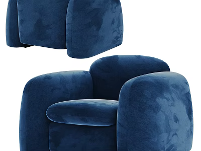 Comfortable Blue Velvet Single Sofa With Rounded Armrests And Soft Cushion 3d model