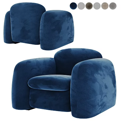 Comfortable Blue Velvet Single Sofa With Rounded Armrests And Soft Cushion 3d model