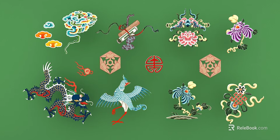 Traditional Chinese Wall Decor With Dragon Phoenix Lotus And Auspicious Patterns 3d model 