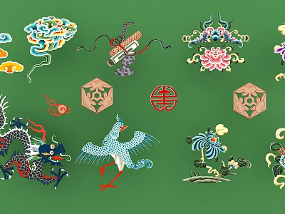 Traditional Chinese Wall Decor With Dragon Phoenix Lotus And Auspicious Patterns 3d model