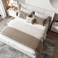 Modern Double Bed with Upholstered Headboard Neutral Pillows in Bright Bedroom City View and Nightstands