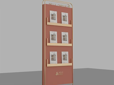 Vertical Display Shelf With Multiple Layers For Books Featuring Top Signage And Brand Logo 3d model