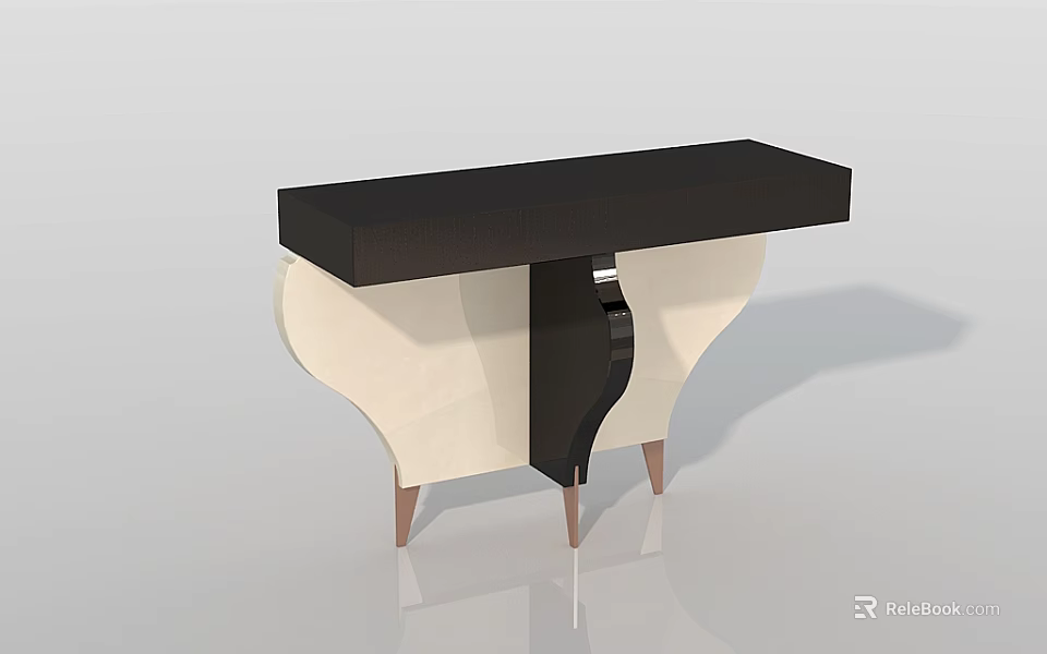 Modern Console Table Design With Black Top Beige Base And Copper Legs 3d model 