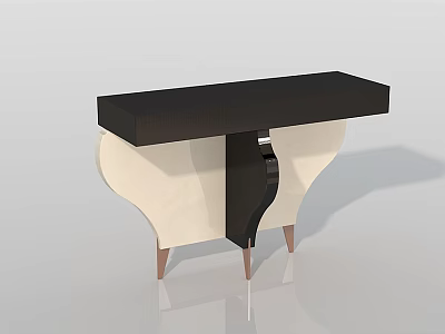 Modern Console Table Design With Black Top Beige Base And Copper Legs 3d model