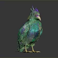 Colorful Flying Bird Sculpture with Vibrant Green Purple Blue Sequined Feathers and Golden Claws