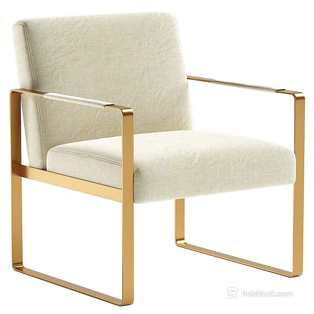 Elegant Beige Fabric Leisure Chair With Gold Metal Frame And Armrests 3d model 