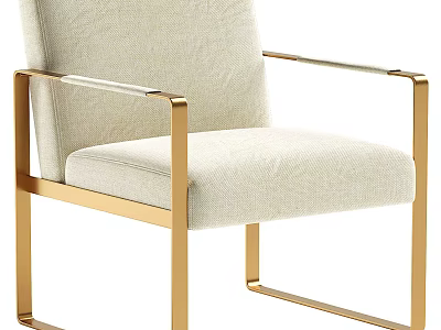 Elegant Beige Fabric Leisure Chair With Gold Metal Frame And Armrests 3d model