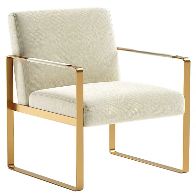 Elegant Beige Fabric Leisure Chair With Gold Metal Frame And Armrests 3d model