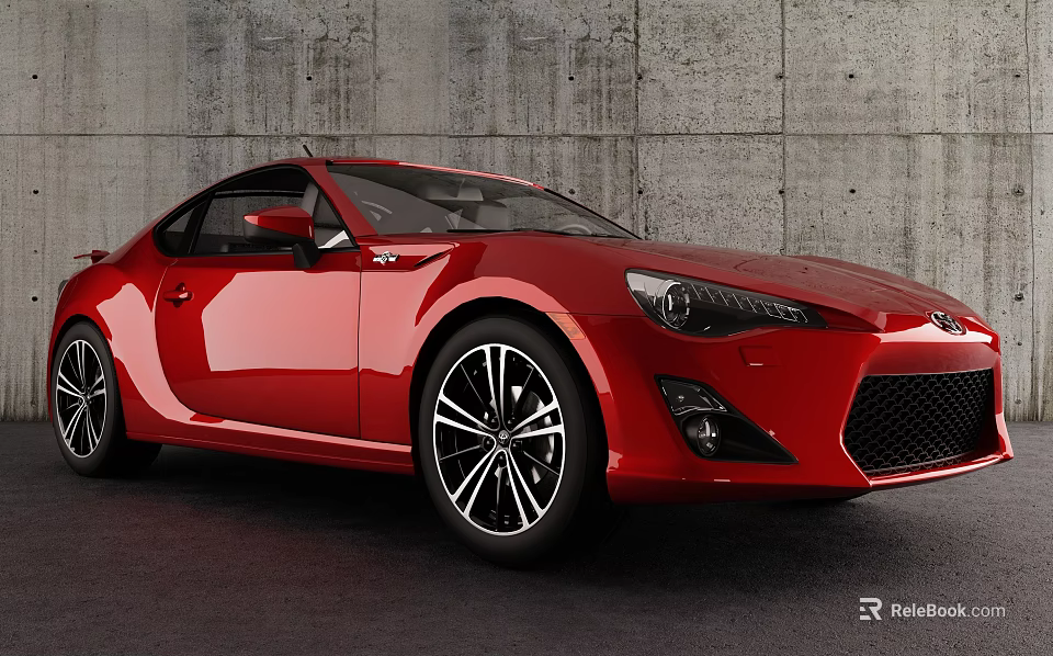 Red Toyota Sports Car Parked Against Gray Concrete Wall With Black Wheels 3d model 