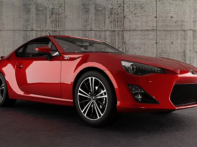 Red Toyota Sports Car Parked Against Gray Concrete Wall With Black Wheels 3d model