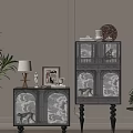 Stylish Entryway Cabinet and Side Cabinet with Monkey Design and Decor Items 3d model