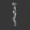Futuristic Humanoid Sci Fi Character With Biomechanical Armor White Blue Design And Orange Core