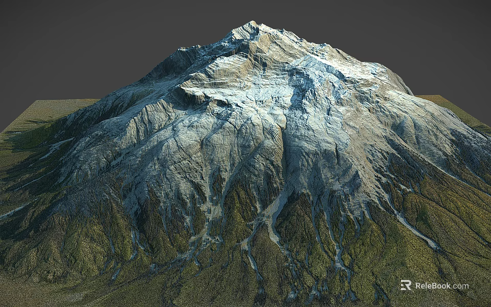 Scenic Snowy Mountain Landscape With Rocky Slopes And Lush Vegetation 3d model 