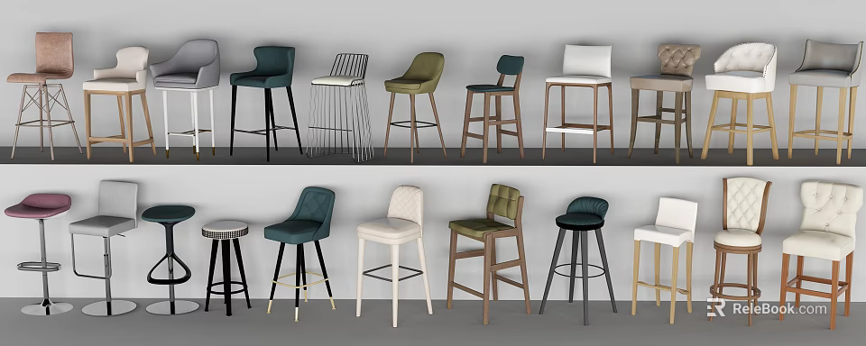 Various Modern Bar Stools With Diverse Colors Materials And Stylish Designs 3d model