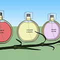 Elegant Perfume Cosmetics Colorful Bottles With Red Flowers And Refined Design