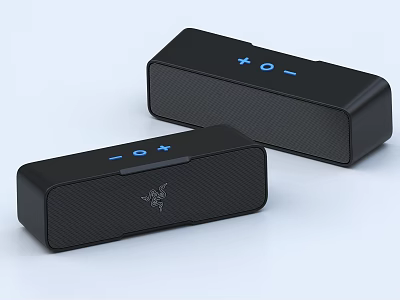 Black Bluetooth Speakers With Modern Design Control Buttons And Brand Logo For Audio 3d model